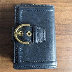 COACH | Black Leather Bifold Wallet with Gold Buckle